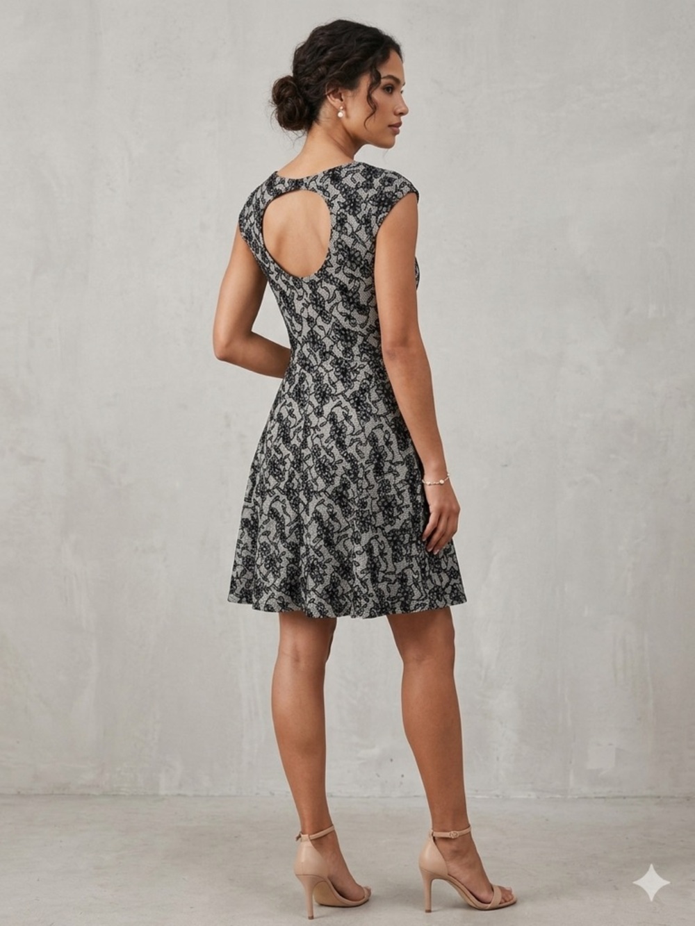 Candie's Black & White Floral Lace Heart Cutout Fit & Flare Dress Large